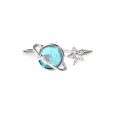Sterling Silver Cubic Zirconia and Rotating Glass Cuff Rings FS-WG9C688-01-1