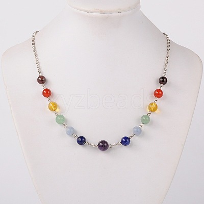 Seven Chakra Natural Gemstone Beaded Necklaces X-NJEW-JN00937-1