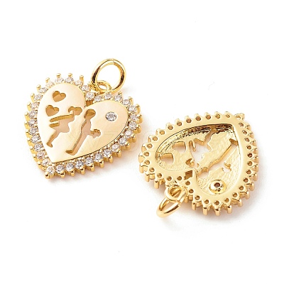 Valentine's Day Theme Brass Micro Pave Clear Cubic Zirconia Pendants ZIRC-P094-19G-RS-1