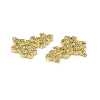 Rack Plating Brass Micro Pave Clear Cubic Zirconia Connector Charms KK-M231-14G-1