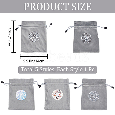 5Pcs 5 Style Star/Moon/Wheel of Life/Flower Pattern Tarot Card Storage Bag TP-CN0001-04-1