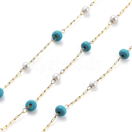 Synthetic Turquoise & Glass Beads Link Chains CHS-K021-04G-1