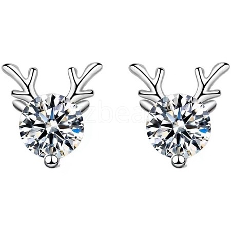 Anti-Tarnish 925 Sterling Silver with Moissanite Rhinestone Stud Earrings AJEW-U007-04P-1