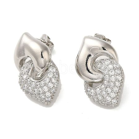 Interlocking Heart Rack Plating Brass Micro Pave Cubic Zirconia Stud Earrings for Women EJEW-O001-04P-1