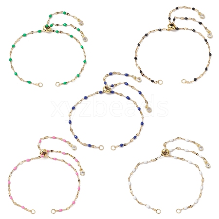 304 Stainless Steel Enamel Dapped Chains Slider Bracelets Making AJEW-JB01293-1