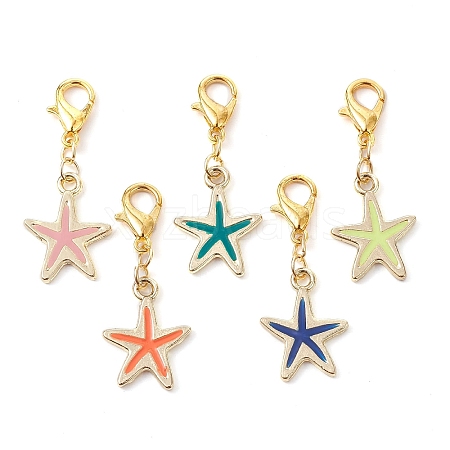 Starfish Alloy Enamel Pendant Decoration HJEW-JM01633-1