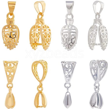 Beebeecraft 24Pcs 4 Style Filigree Rack Plating Brass Pendant Pinch Bails KK-BBC0005-85-1