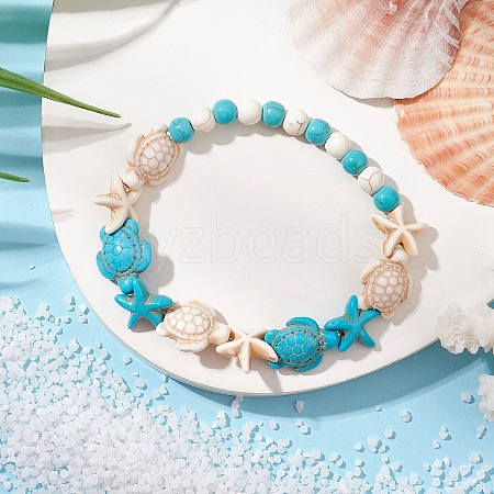 Synthetic Magnesite & Turquoise Beaded Stretch Bracelets for Women BJEW-TA00580-1