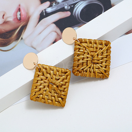 Alloy Rattan Woven Dangle Stud Earrings FS-WGA068A-06-1