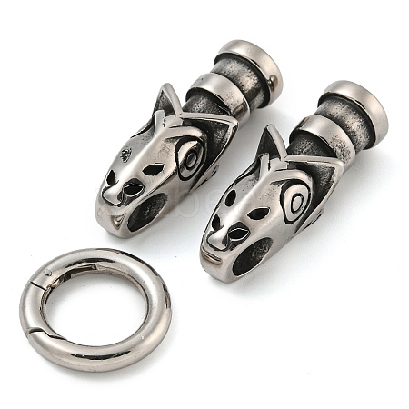 Tibetan Style 304 Stainless Steel Spring Gate Rings FIND-Z046-04AS-01-1