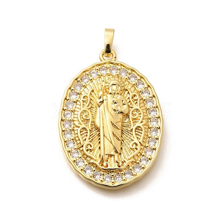 Religion Themed Rack Plating Brass Micro Pave Cubic Zirconia Pendants KK-L226-007G-17-1