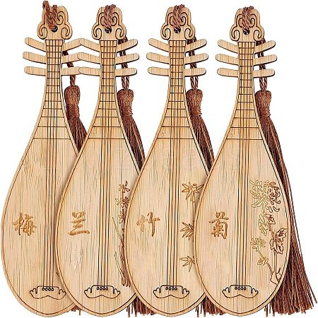  4Pcs 4 Style Ancient Musical Instrument Pipa Chinese Style Bookmark with Tassels for Book Lover AJEW-NB0002-72-1