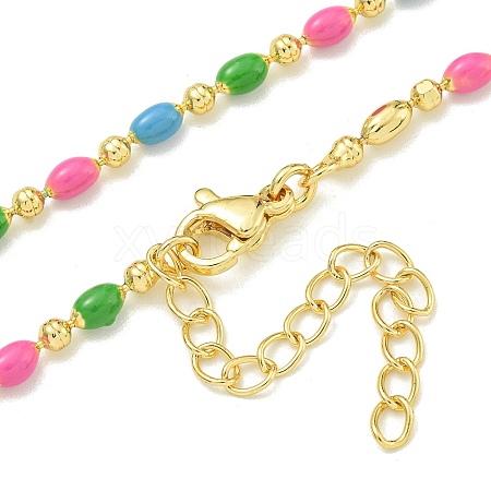 Brass Enamel Column Link Chain Necklaces NJEW-H039-11B-01G-1