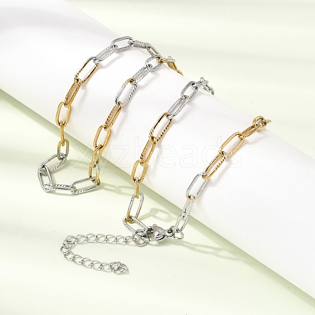4MM Two Tone 304 Stainless Steel Textured Paperclip Chain Necklaces for Man and Women SA-CBAB767-10GP-1
