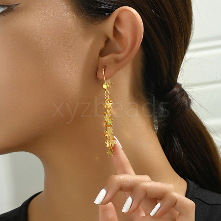 Stylish High-End Star Tassel Brass Hoop Earrings VW9610-1