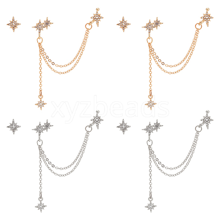ANATTASOUL 4 Sets 2 Color Alloy Star Asymmetrical Earrings with Sterling Silver Pins EJEW-AN0001-02-1