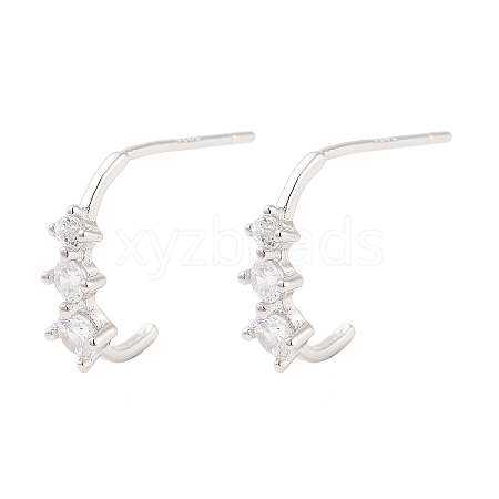 925 Sterling Silver Micro Pave Clear Cubic Zirconia Stud Earrings for Women EJEW-F342-02P-1