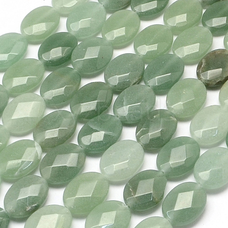 Faceted Oval Natural Green Aventurine Beads Strands G-R303-09-1