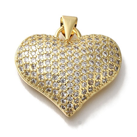 Heart Rack Plating Brass Micro Pave Clear Cubic Zirconia Pendant KK-U019-18G-01-1