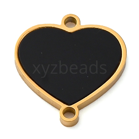 304 Stainless Steel Black Enamel Heart Connector Charms STAS-M105-28G-1