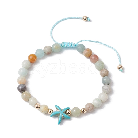 Natural Flower Amazonite Round Beaded Braided Bead Bracelets BJEW-JB10692-03-1