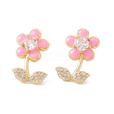 Enamel Flower of Life Stud Earrings with Clear Cubic Zirconia EJEW-I266-12G-04-1