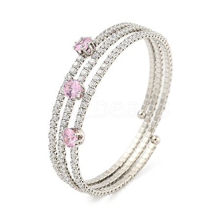 Rack Plating Brass Pave Clear Cubic Zirconia Open Cuff Wrap Bangles BJEW-B110-01P-03-1