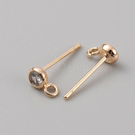 Brass Micro Pave Cubic Zirconia Flat Round Stud Earring Finding KK-WH0062-41B-G-1
