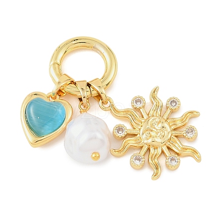 Brass Micro Pave Clear Cubic Zirconia & Plastic Imitation Pearl & Resin Pendants CU-CBA1242-01E-G-1