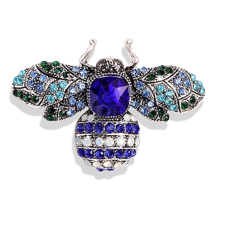 Grasshopper Antique Silver Alloy Rhinestone Brooches PW-WG9CCBB-02-1