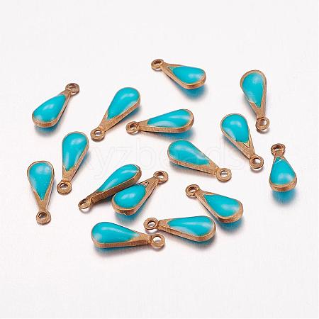 Antique Golden Plated Brass Enamel Teardrop Charms KK-Q571-01C-1