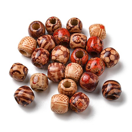 100Pcs Printed Wooden Dyed Beads WOOD-P019-01B-1