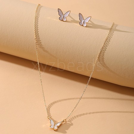 Butterfly Alloy Enamel Pendant Necklaces & Stud Earrings Sets WGDF867-01-1