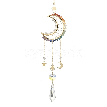 Wire Wrapped Chakra Gemstone & Brass Pendant Decorations HJEW-TA00075-01-1