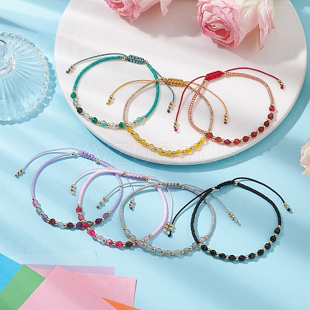 7Pcs Natural Gemstone Braided Beaded Bracelets BJEW-JB11420-1