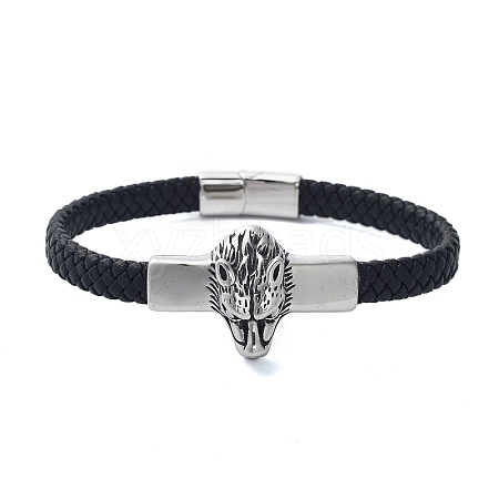 Men's Braided Black PU Leather Cord Bracelets BJEW-K243-58AS-1