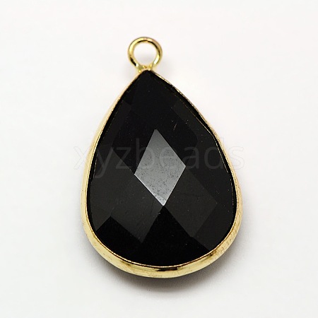 Golden Tone Brass Glass Teardrop Pendants GLAA-M006-A-12G-1