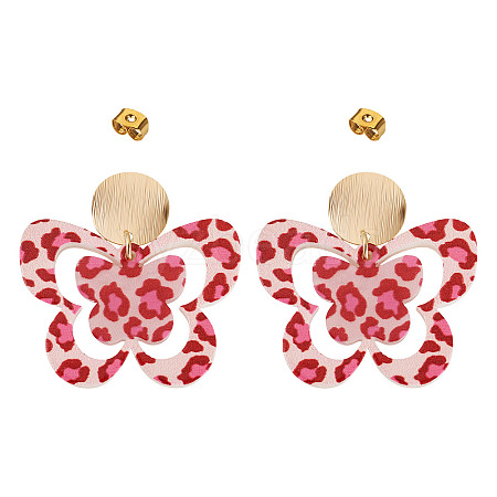 Brass Printing Acrylic Butterfly Dangle Stud Earrings EJEW-TA00674-1