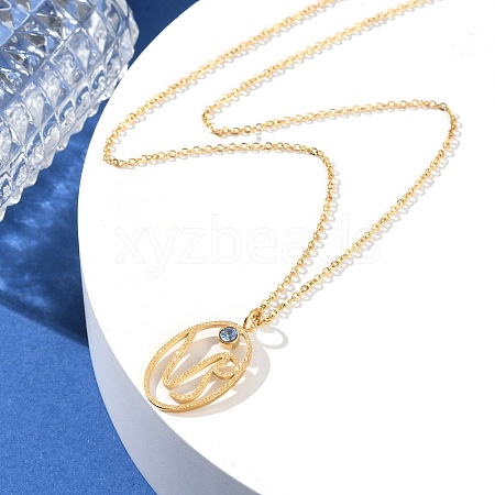 304 Stainless Steel Cubic Zirconia Twelve Constellations Runes Pendant Cable Chain Necklaces for Women NJEW-B121-02G-10-1