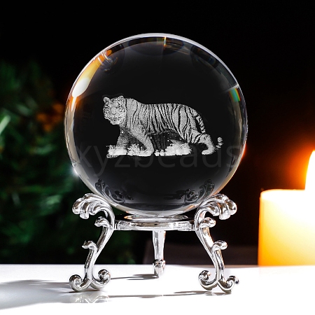 Inner Carving 12 Chinese Zodiac Signs Glass Crystal Ball Diaplay Decoration with Metal Holder PW-WG32D61-06-1