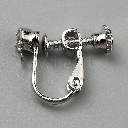 Brass Micro Pave Cubic Zirconia Screw Clip-on Earring Findings FIND-WH0110-747P-1