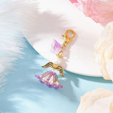 Handmade Glass Seed Beaded Angel Pendant Decorations HJEW-MZ00381-02-1