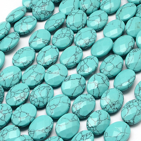 Faceted Oval Synthetic Turquoise Beads Strands G-R303-14-1