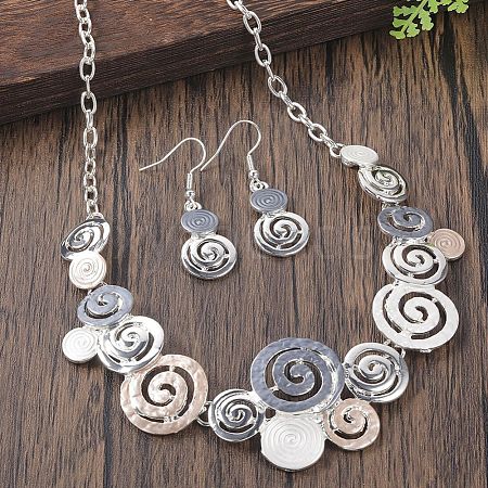 Round Spiral Hollow Out Alloy Enamel Pendant Necklaces & Dangle Earrings Sets WGCCFFB-10-1