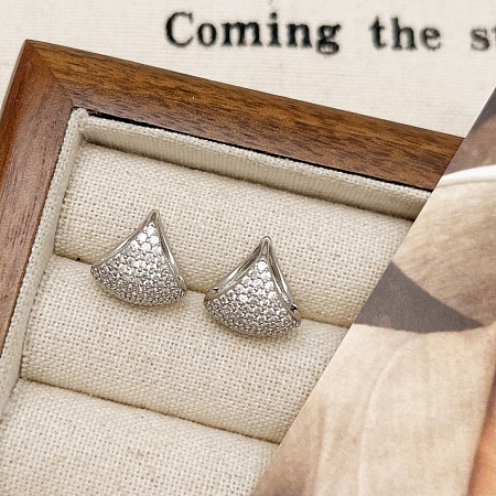 Brass Micro Pave Clear Cubic Zirconia Triangle Hoop Earrings FS-WGA22EE-02-1