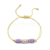 Glass Seed Column with Evil Eye Link Bracelet BJEW-MZ00029-01-1