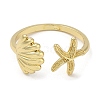 Shell Shape & Starfish Rack Plating Brass Cuff Finger Rings for Women RJEW-C114-07G-2