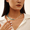 Faceted Round Natural Turquoise & Shell Pearl Beaded Necklaces NJEW-L125-005G-01-3