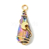 2Pcs Electroplated Natural Quartz Crystal Dyed Copper Wire Wrapped Pendants PALLOY-JF03171-01-3