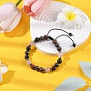 Non-Magnetic Synthetic Hematite & Natural Rhodonite & Natural Rose Quartz Round Beaded Braided Bracelets for Men Women BJEW-JB11185-01-2